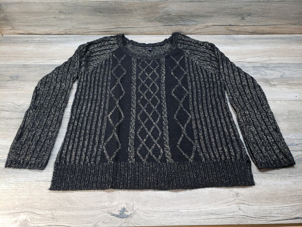Apt 9 Women's XL Black Gold Metallic Cable Knit Scoop Neck Sweater